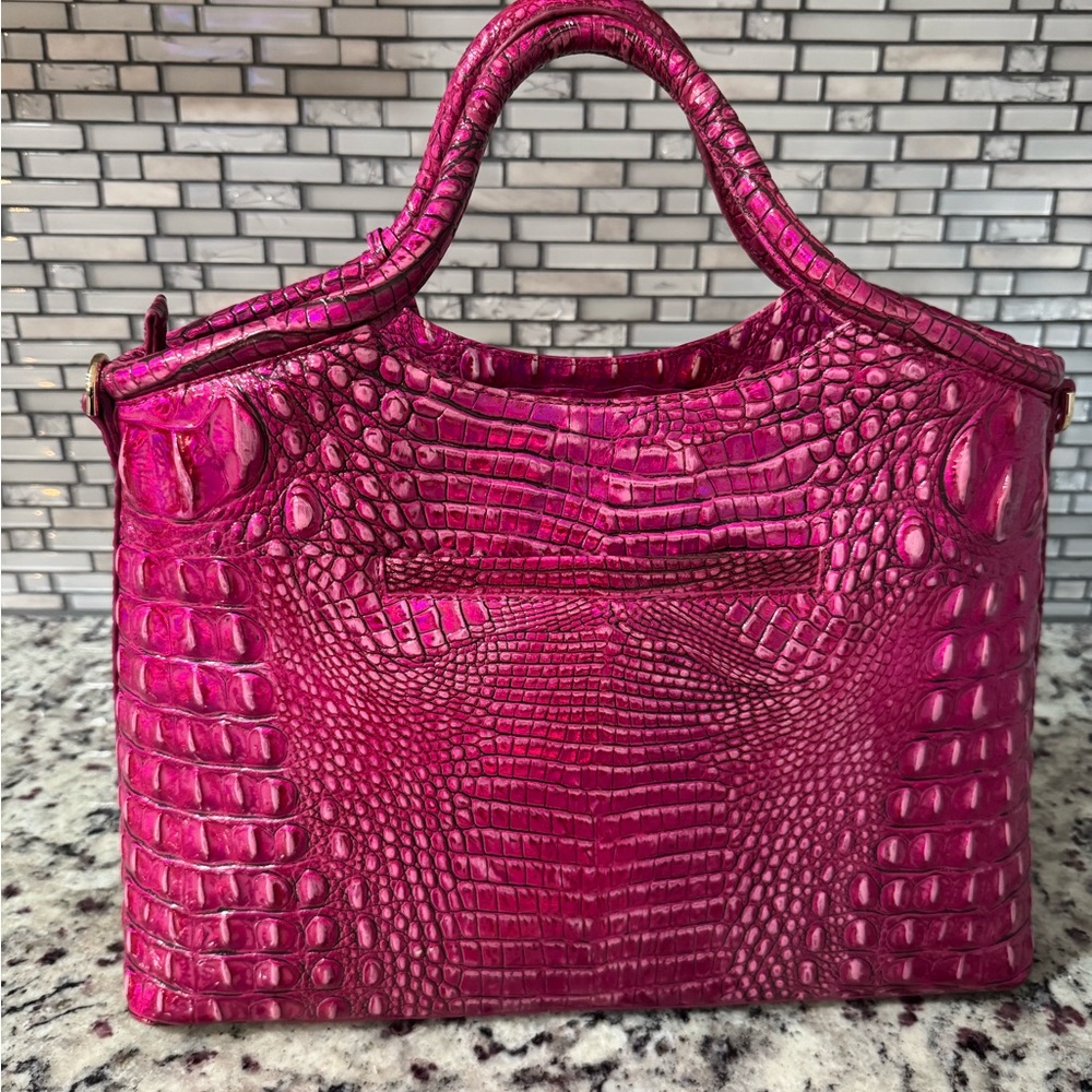 Brahmin Fuchsia Crocodile-Embossed Tote - Picture 3 of 7